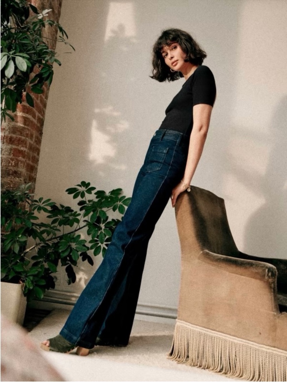 SEZANE Eric Trouser Retro 70s Parisian 100% Cotton Rigid Denim Jeans in Indigo